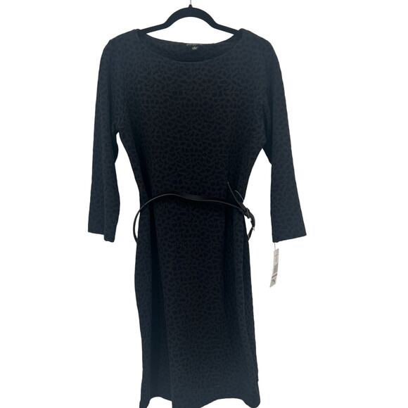 Sharagano Navy & Grey Spotted Long Sleeve Belted Dress 12 - Picture 2 of 10